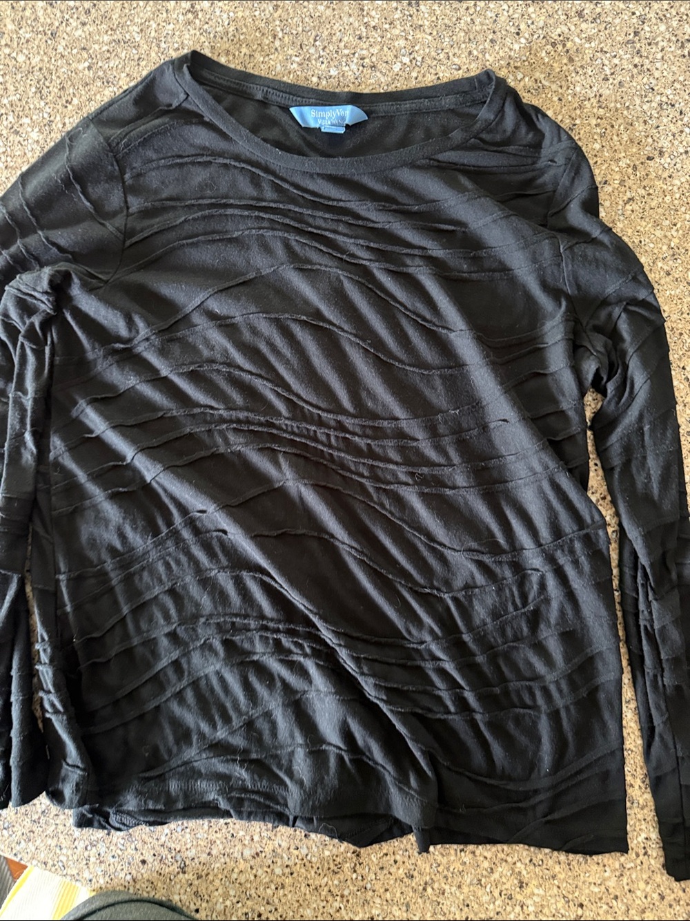 Simply Vera, Vera Wang… Black, Woman’s Long-Sleeve Textured Crewneck Shirt
